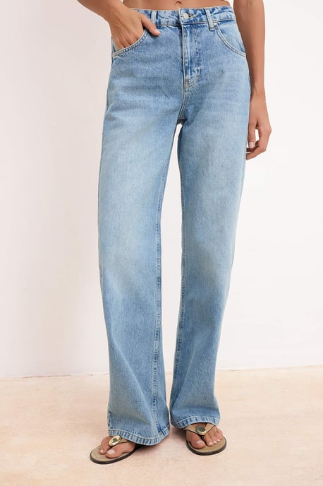 TRENDYOLMİLLA Damen Blau Einfarbig Weites Bein Hohe Taille Jeans - Image 2