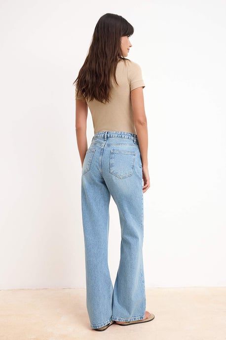 TRENDYOLMİLLA Damen Blau Einfarbig Weites Bein Hohe Taille Jeans - Image 3