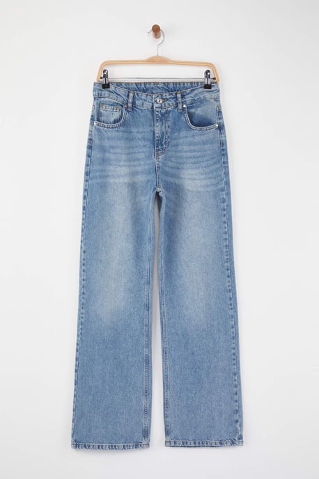 TRENDYOLMİLLA Damen Blau Einfarbig Weites Bein Hohe Taille Jeans - Image 4