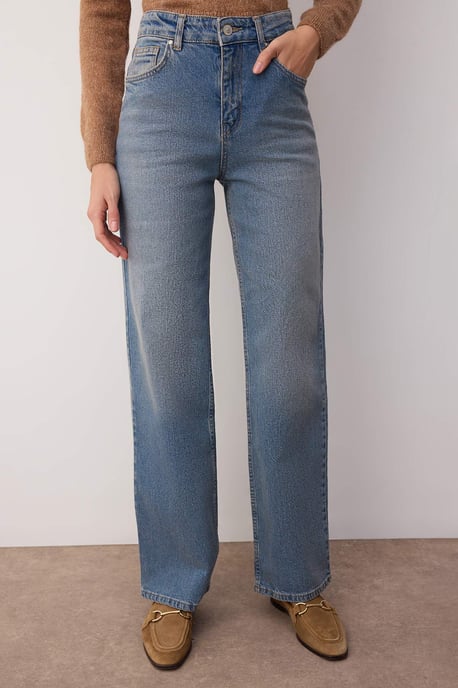 TRENDYOLMİLLA Damen Blau Einfarbig Weites Bein Hohe Taille Jeans - Image 2