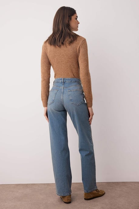 TRENDYOLMİLLA Damen Blau Einfarbig Weites Bein Hohe Taille Jeans - Image 3