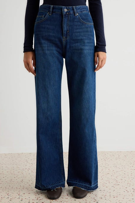 TRENDYOLMİLLA Damen Dunkelblau Einfarbig Weites Bein Hohe Taille Jeans - Image 2