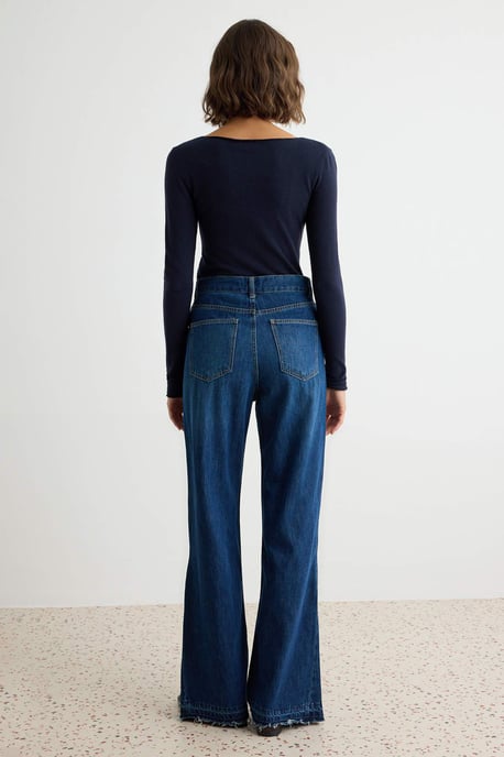 TRENDYOLMİLLA Damen Dunkelblau Einfarbig Weites Bein Hohe Taille Jeans - Image 3