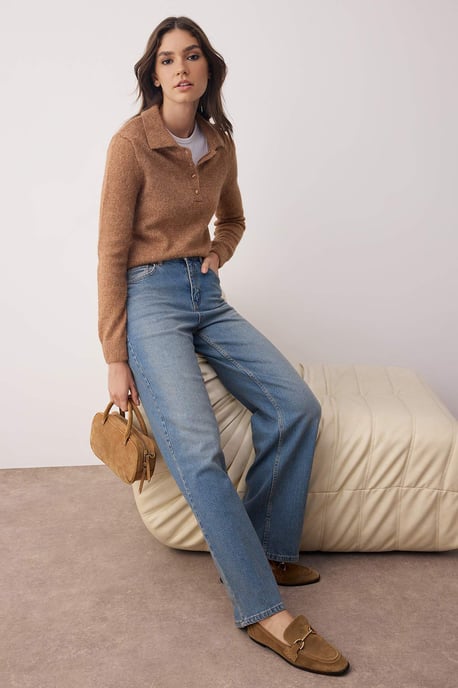 TRENDYOLMİLLA Damen Blau Einfarbig Weites Bein Hohe Taille Jeans - Image 6