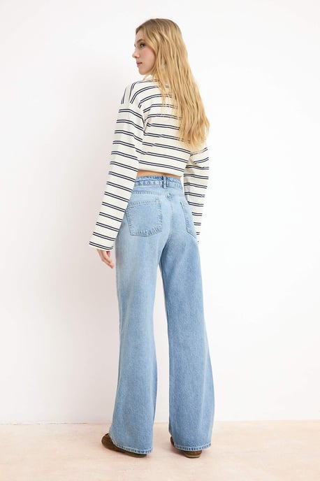 TRENDYOLMİLLA Damen Blau Einfarbig Weites Bein Hohe Taille Jeans - Image 3
