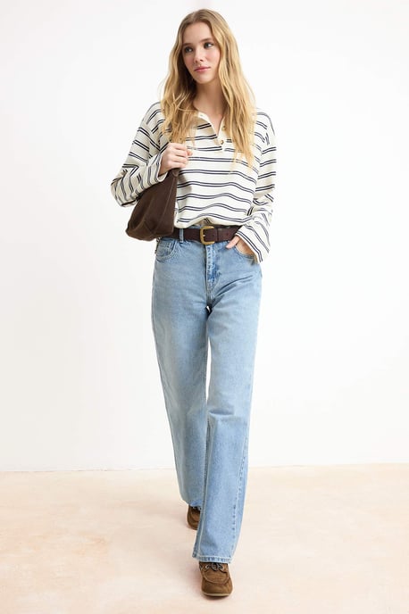 TRENDYOLMİLLA Damen Blau Einfarbig Weites Bein Hohe Taille Jeans - Image 6