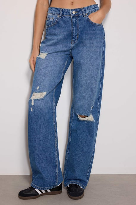 TRENDYOLMİLLA Damen Blau Einfarbig Weites Bein Hohe Taille Jeans - Image 2