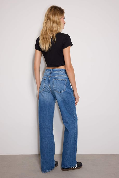 TRENDYOLMİLLA Damen Blau Einfarbig Weites Bein Hohe Taille Jeans - Image 3