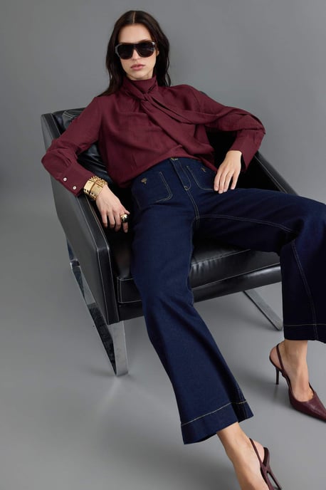 TRENDYOLMİLLA Damen Dunkelblau Einfarbig Weites Bein Hohe Taille Jeans - Image 1