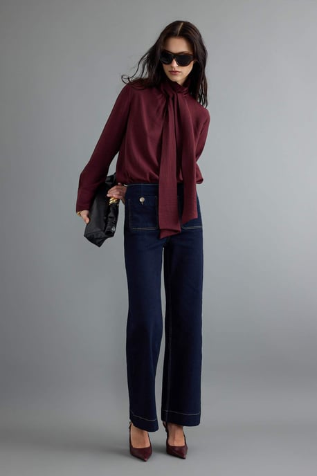 TRENDYOLMİLLA Damen Dunkelblau Einfarbig Weites Bein Hohe Taille Jeans - Image 2