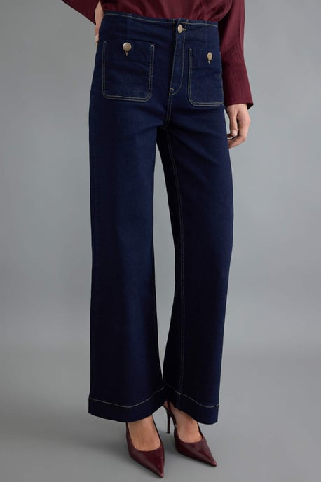 TRENDYOLMİLLA Damen Dunkelblau Einfarbig Weites Bein Hohe Taille Jeans - Image 3