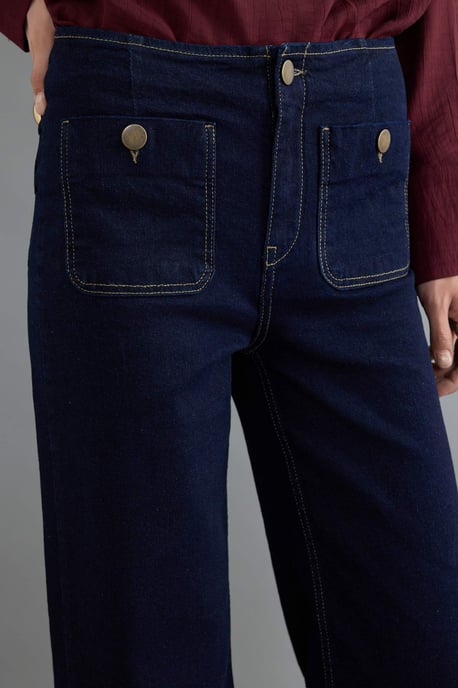 TRENDYOLMİLLA Damen Dunkelblau Einfarbig Weites Bein Hohe Taille Jeans - Image 4