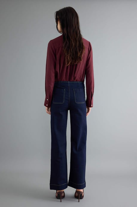TRENDYOLMİLLA Damen Dunkelblau Einfarbig Weites Bein Hohe Taille Jeans - Image 5
