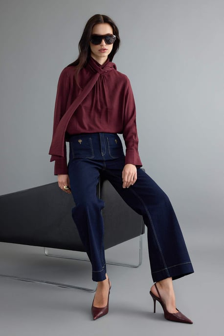 TRENDYOLMİLLA Damen Dunkelblau Einfarbig Weites Bein Hohe Taille Jeans - Image 6