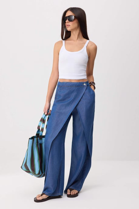 TRENDYOLMİLLA Damen Blau Einfarbig Weites Bein Hohe Taille Jeans - Image 1