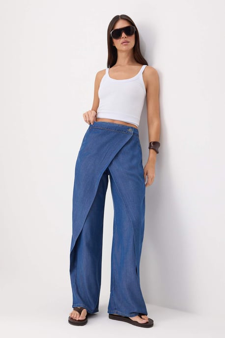 TRENDYOLMİLLA Damen Blau Einfarbig Weites Bein Hohe Taille Jeans - Image 5