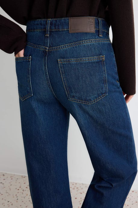 TRENDYOLMİLLA Damen Dunkelblau Einfarbig Weites Bein Tiefe Taille Jeans - Image 4