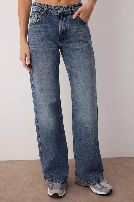 TRENDYOLMİLLA Damen Blau Einfarbig Weites Bein Tiefe Taille Jeans - Image 2