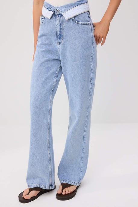 TRENDYOLMİLLA Damen Blau Einfarbig Weites Bein Hohe Taille Jeans - Image 2
