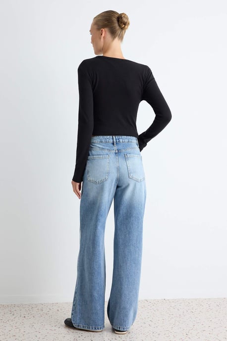 TRENDYOLMİLLA Damen Dunkelblau Einfarbig Weites Bein Hohe Taille Jeans - Image 3
