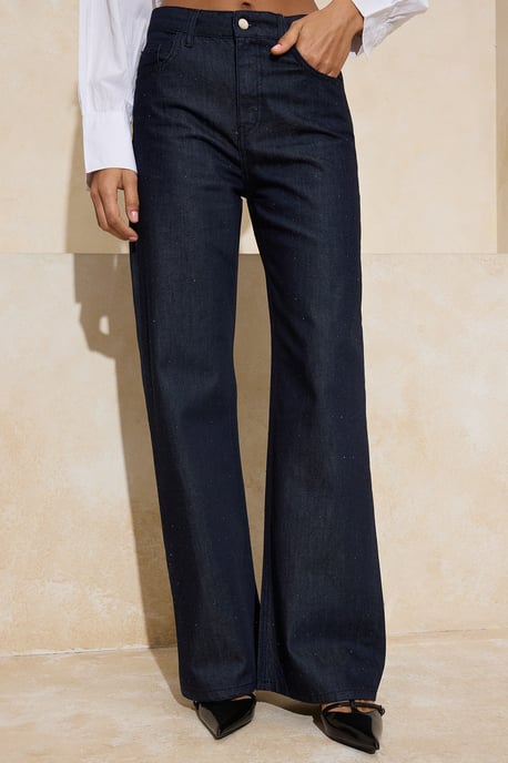 TRENDYOLMİLLA Damen Dunkelblau Bestickt Weites Bein Hohe Taille Jeans - Image 4