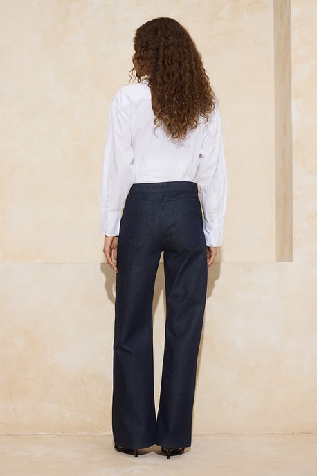 TRENDYOLMİLLA Damen Dunkelblau Bestickt Weites Bein Hohe Taille Jeans - Image 5