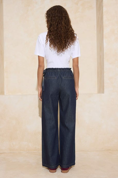 TRENDYOLMİLLA Damen Dunkelblau Einfarbig Weites Bein Hohe Taille Jeans - Image 3
