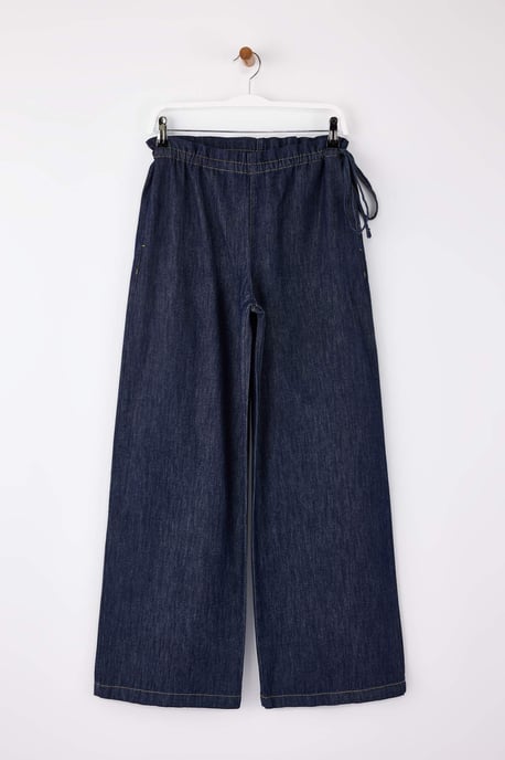 TRENDYOLMİLLA Damen Dunkelblau Einfarbig Weites Bein Hohe Taille Jeans - Image 4