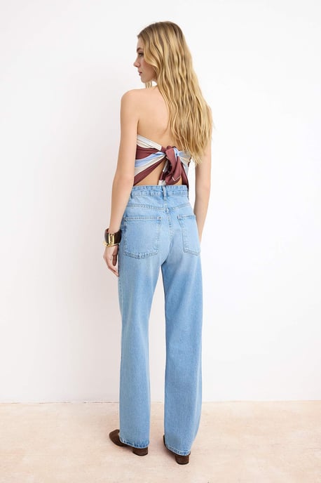 TRENDYOLMİLLA Damen Blau Einfarbig Weites Bein Hohe Taille Jeans - Image 3