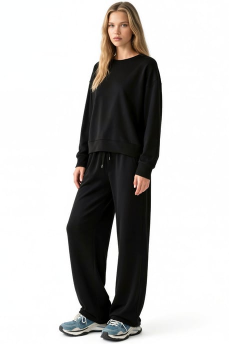 Modal Touch Basic Sweatshirt & Zweiteiliges Set mit Hose mit weitem Bein - Image 2