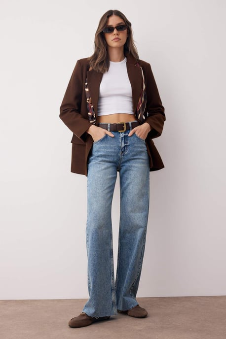 TRENDYOLMİLLA Damen Blau Einfarbig Weites Bein Hohe Taille Jeans - Image 1