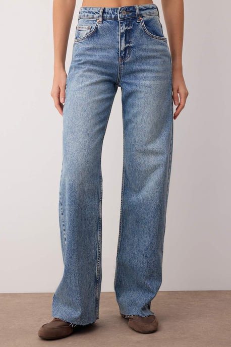 TRENDYOLMİLLA Damen Blau Einfarbig Weites Bein Hohe Taille Jeans - Image 3