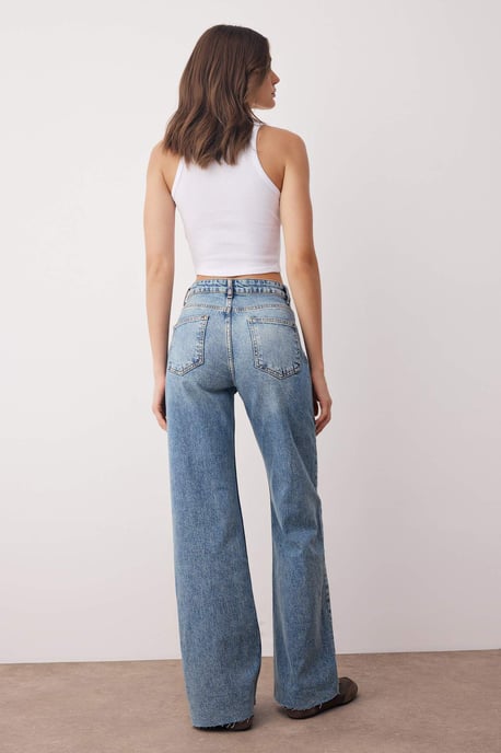 TRENDYOLMİLLA Damen Blau Einfarbig Weites Bein Hohe Taille Jeans - Image 4