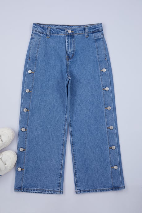 TRENDYOLKIDS Mädchen Blau Einfarbig Weites Bein Hohe Taille Jeans - Image 2