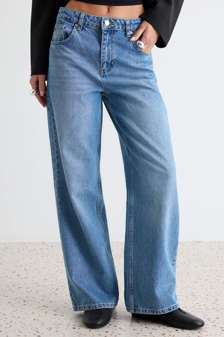TRENDYOLMİLLA Damen Blau Einfarbig Weites Bein Normale Taille Jeans - Image 2