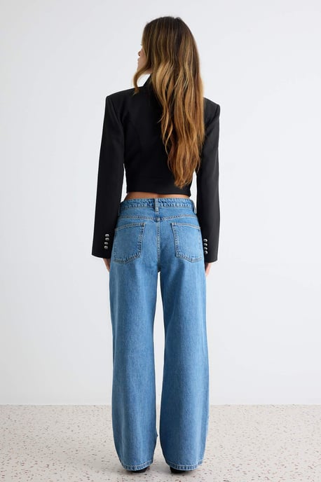 TRENDYOLMİLLA Damen Blau Einfarbig Weites Bein Normale Taille Jeans - Image 3