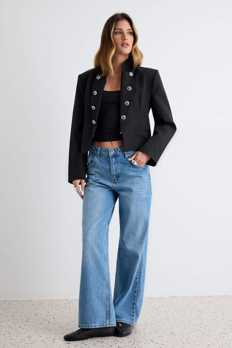 TRENDYOLMİLLA Damen Blau Einfarbig Weites Bein Normale Taille Jeans - Image 4