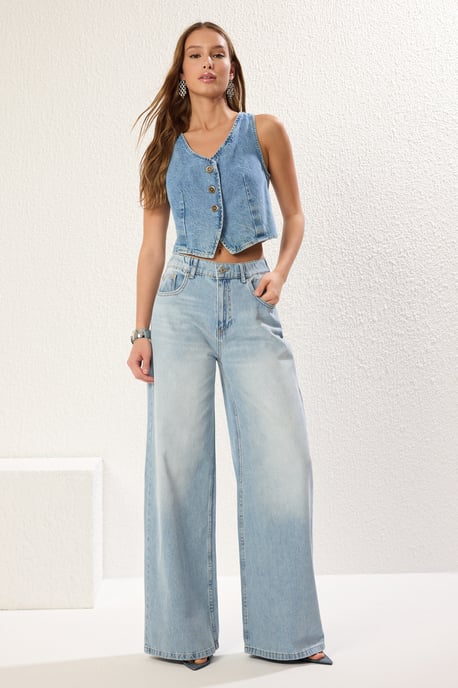 TRENDYOLMİLLA Damen Blau Einfarbig Weites Bein Hohe Taille Jeans - Image 5