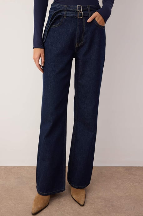 TRENDYOLMİLLA Damen Blau Einfarbig Weites Bein Hohe Taille Jeans - Image 2