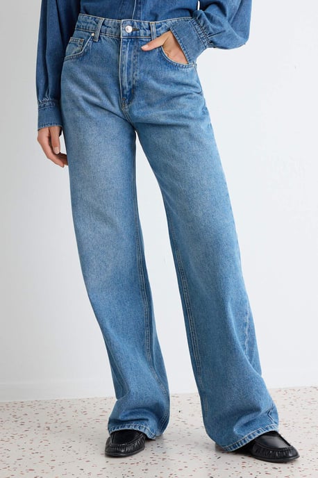 TRENDYOLMİLLA Damen Blau Einfarbig Weites Bein Hohe Taille Jeans - Image 2