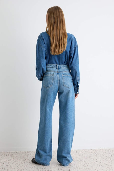 TRENDYOLMİLLA Damen Blau Einfarbig Weites Bein Hohe Taille Jeans - Image 3