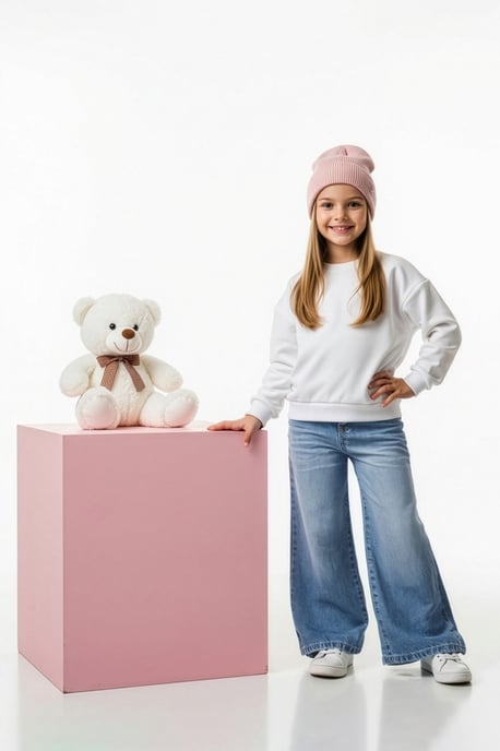 TRENDYOLKIDS Mädchen Blau Einfarbig Hohe Taille Jeans - Image 1