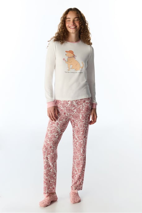 Kırık Countryside Dog Pattern Langarm-Pyjamaoberteil - Image 1