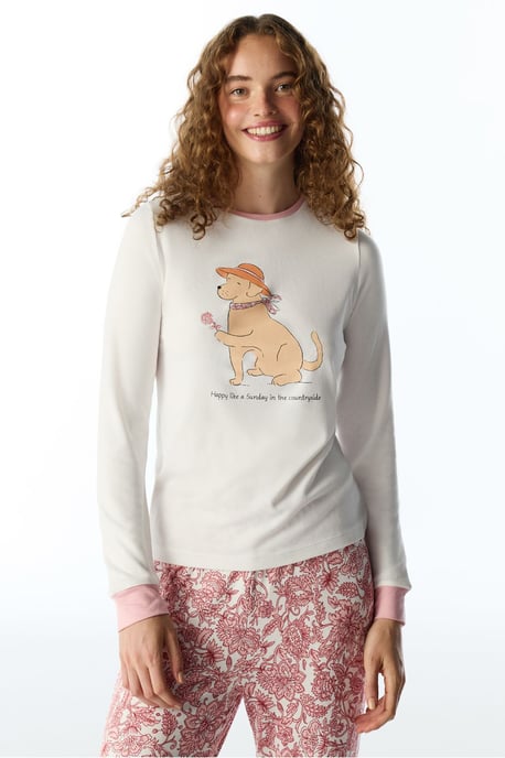 Kırık Countryside Dog Pattern Langarm-Pyjamaoberteil - Image 2