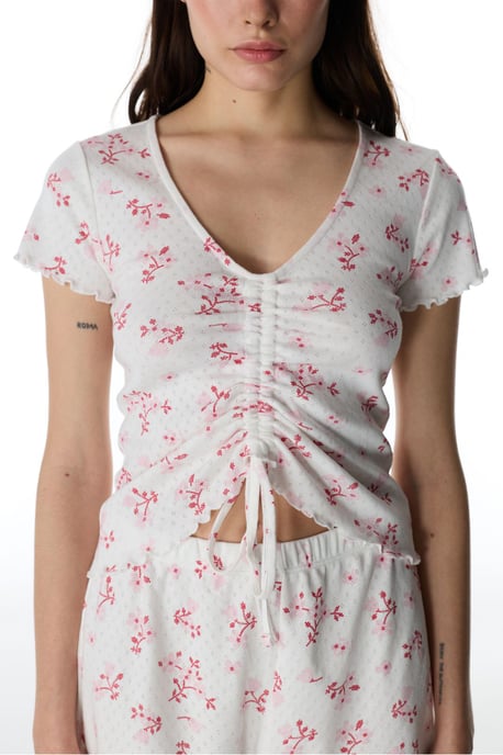 Blossom Pointel Blumen-T-Shirt-Schlafoberteil mit kurzen Ärmeln - Image 2