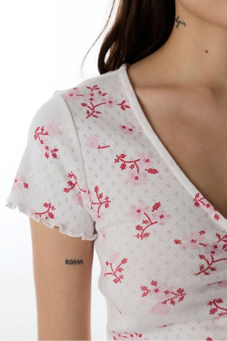 Blossom Pointel Blumen-T-Shirt-Schlafoberteil mit kurzen Ärmeln - Image 3