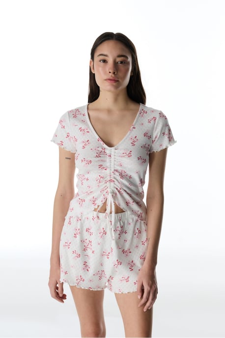 Blossom Pointel Blumen-T-Shirt-Schlafoberteil mit kurzen Ärmeln - Image 4