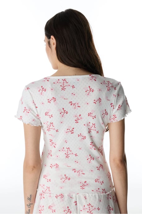 Blossom Pointel Blumen-T-Shirt-Schlafoberteil mit kurzen Ärmeln - Image 5