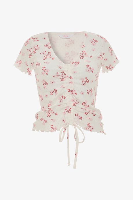 Blossom Pointel Blumen-T-Shirt-Schlafoberteil mit kurzen Ärmeln - Image 6