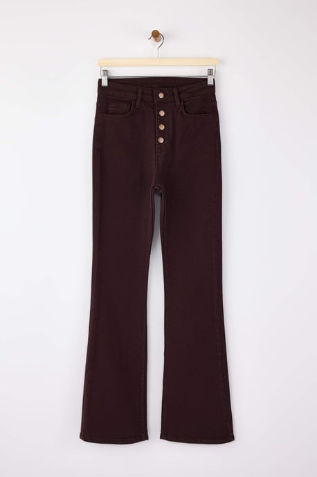 TRENDYOLMİLLA Damen Braun Einfarbig Flare Hohe Taille Jeans - Image 4